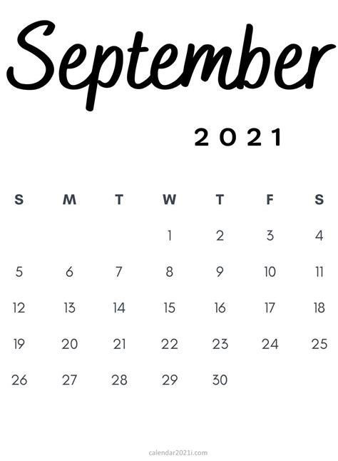 September 2021 Calendar Printable Cute