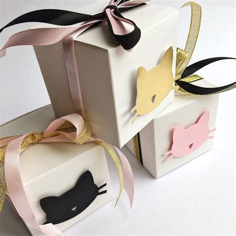 Cat Favor Boxes Black Gold Pink Cat Girl 5th Birthday Party Etsy In