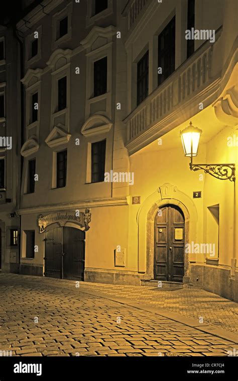 Typical Prague Alley With Historic Street Lamps At Night Malá Strana