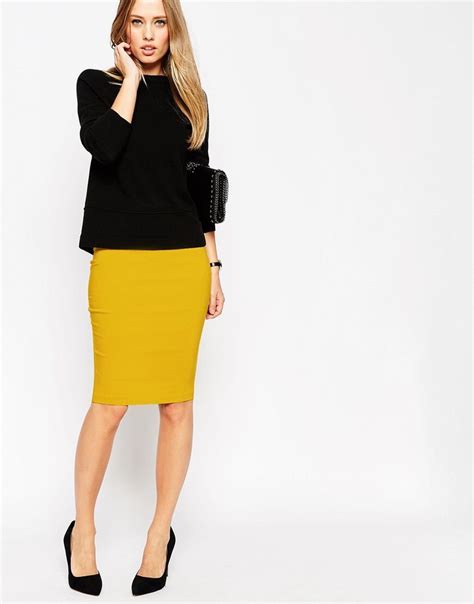 Asos High Waisted Pencil Skirt At Pencil Skirt Yellow Skirt