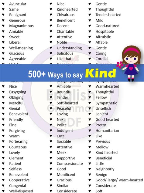 Another Word For Kind And Caring 100 Kind Synonyms English Grammar Pdf