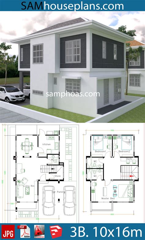 House Plans 10x16m With 3 Bedrooms House Plans Free Downloads
