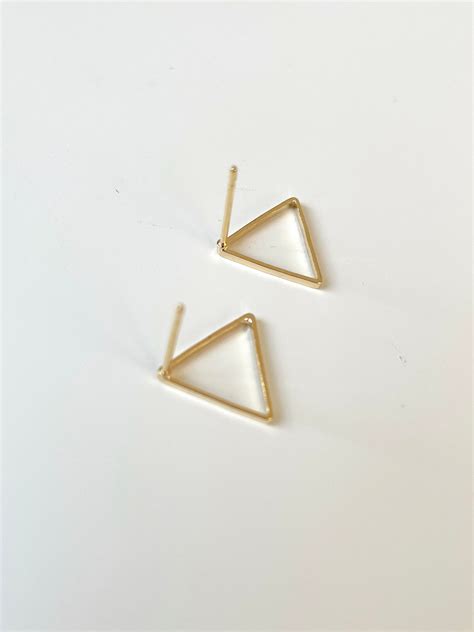 4pcs 14k Gold Plated Round Square Triangle Earring Stud Etsy