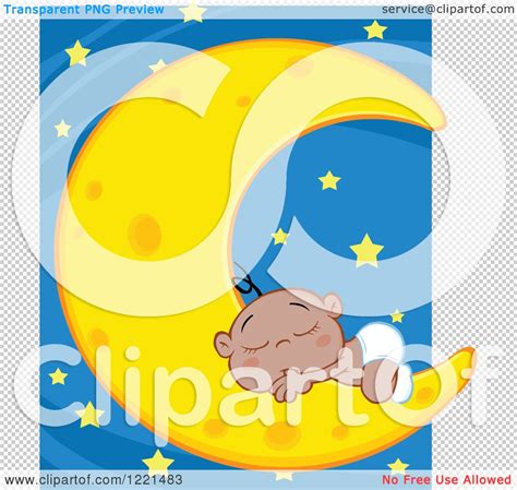 Clipart Of A Black Baby Boy Sleeping On A Crescent Moon Over Stars