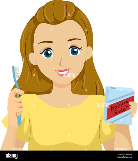 ilustración de una adolescente sujetando el cepillo de dientes y una caja de bicarbonato de soda