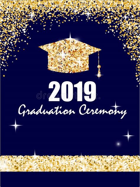 Graduation Ceremony Banner With Golden Graduate Cap Glitter Dots On A