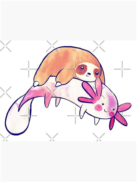 Little Sloth And Big Axolotl Watercolor Poster For Sale By Saradaboru Redbubble