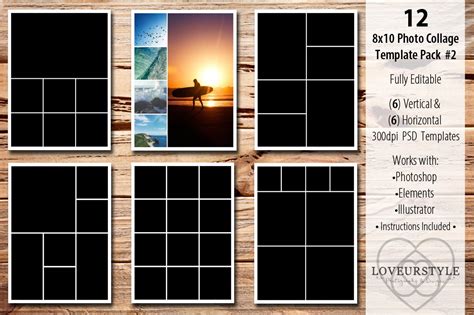 8x10 Photo Collage Template Pack 2 Templates And Themes ~ Creative Market