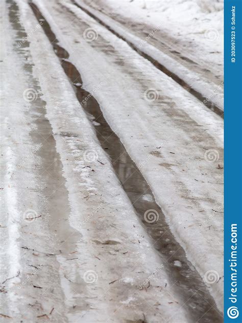 The Road With Melting Snow In Nature Stock Image Image Of Asphalt