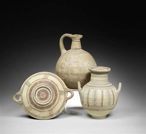 Three Cypriot Bichrome Pottery Vessels Iron Age Circa 1050 600 Bc