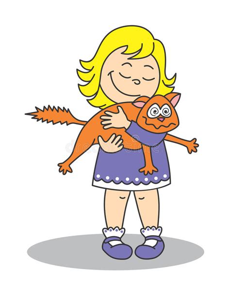 Little Girl Holding A Cat Stock Vector Illustration Of