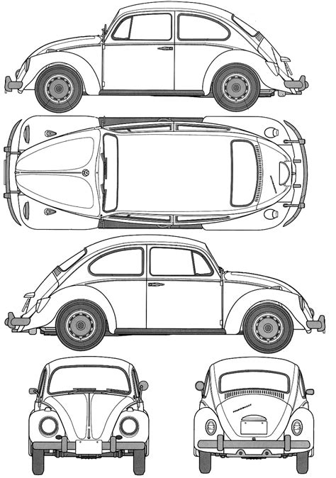 1967 Volkswagen Beetle 1200 Type 1 Sedan Blueprints Free Outlines