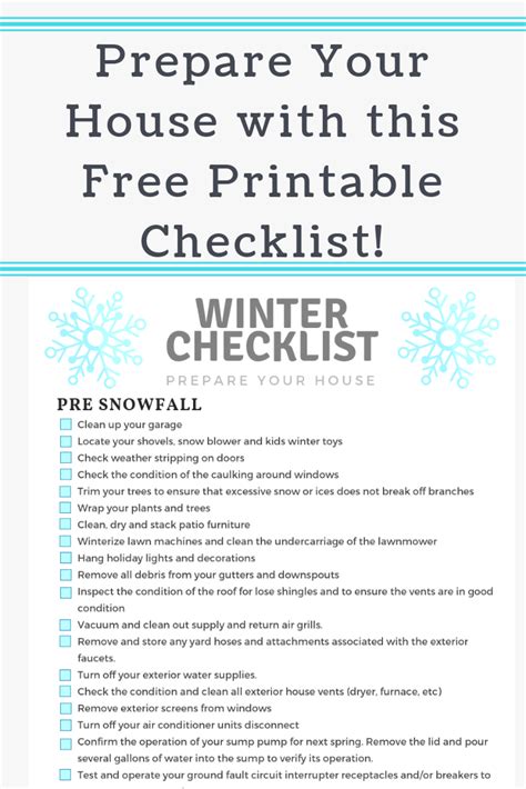 Free Winter House Maintenance Checklist Winter Maintenance Winter