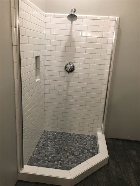 Stunning Neo Angle Shower With Subway Tile And Hex Tile