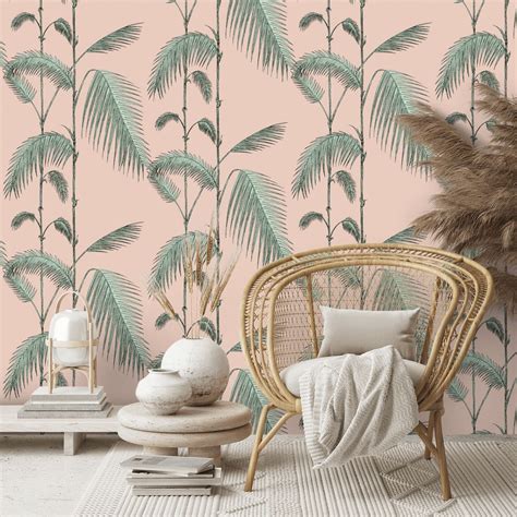 Palm Leaves Wallpaper Alabaster Pink And Mint By Cole And Son 112