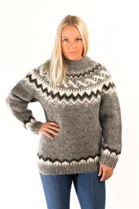 Icelandic Traditional Wool Pullover Grey Wool Sweaters Nordic
