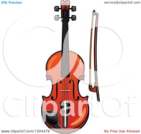 Clipart Of A Cartoon Violin And Bow Royalty Free Vector Illustration