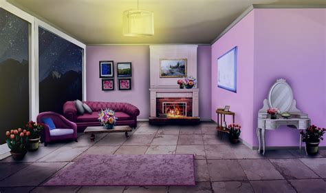 Anime Living Room Background Night With Tv Background Commission For