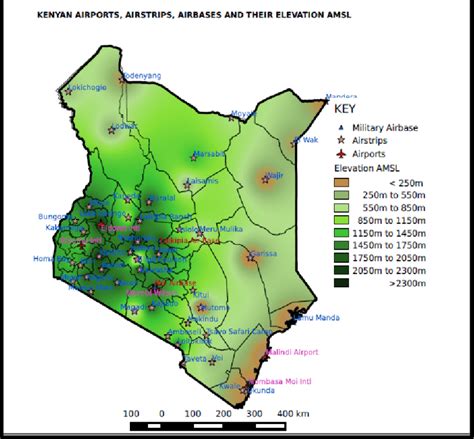 Map Of Kenya Showing Airports Airstrips Airbases And Topography