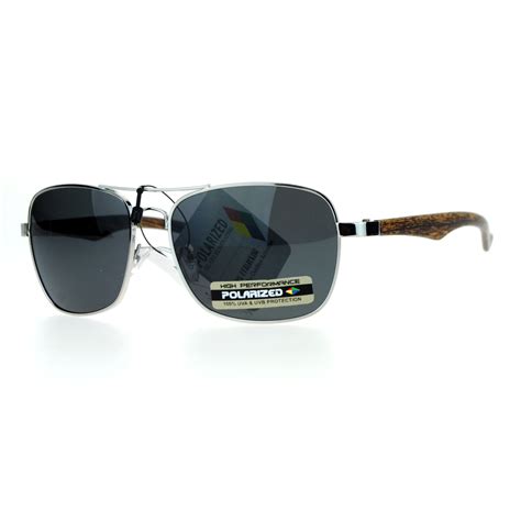Sa106 Wood Grain Arm Polarized Antiglare Rectangular Aviator Sunglasses Ebay