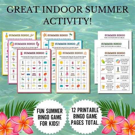 Summer Bingo Game For Kids Printable Summer Bingo Cards Summer Bingo