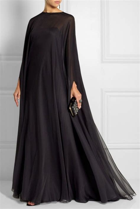 Kaftans Open Umbrella Printed Silk And Shiffon Abaya Maxi Dress