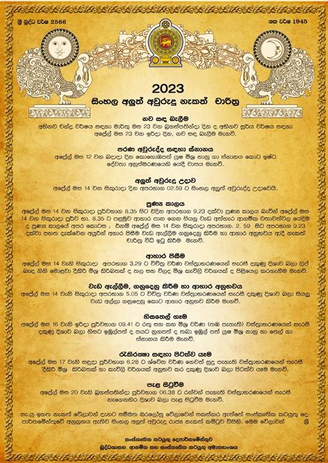 ‘nekath Seettuwa The Auspicious Times For The New Year Presented To