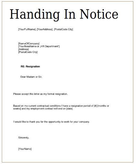 Handing In Notice Templates 6 Free Excel Word And Pdf