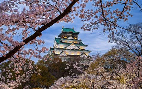 Download Wallpapers Osaka Castle Japanese Castle Spring Evening
