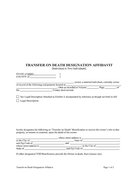 2014 Form Oh Transfer On Death Designation Affidavit Fill Online