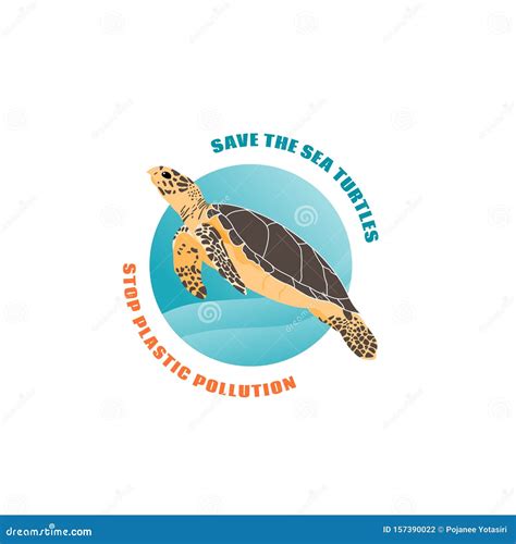 Save The Sea Turtles Concept Cartoon Character Stock Vector