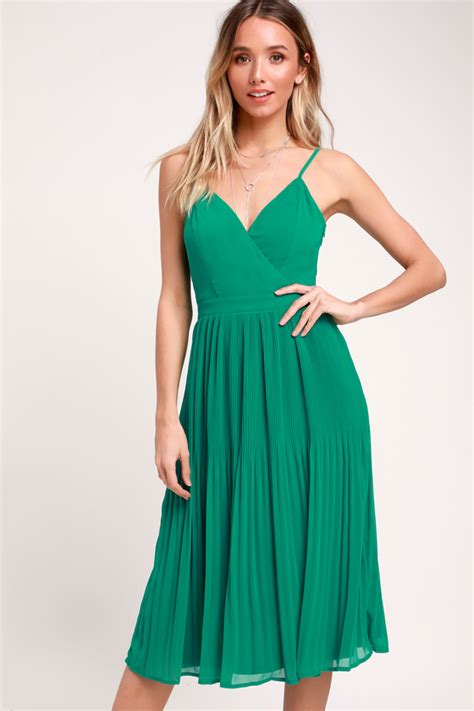 Chic Green Midi Dress Pleated Dress Pleated Midi Dress Lulus