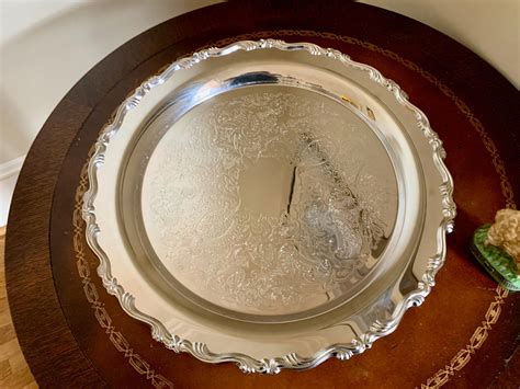 Round Silver Tray Vintage 15 Inch Silver Plate Tray Barware Tray