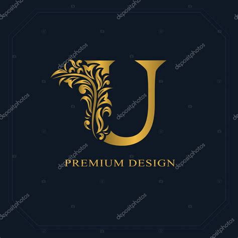 Gold Elegant Letter U Graceful Style Calligraphic Beautiful Logo