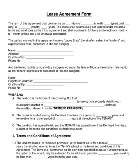 Free Printable Blank Lease Agreement