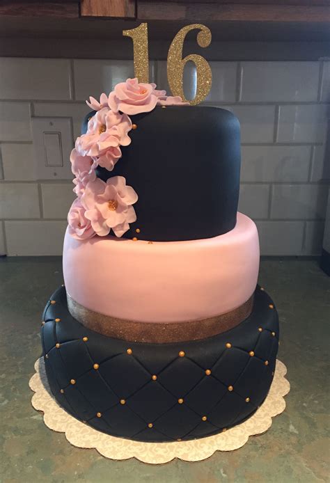 On their 16 th birthday, you want to wish them in a different way. Pink, black, gold sweet 16 cake | Pink birthday cakes ...