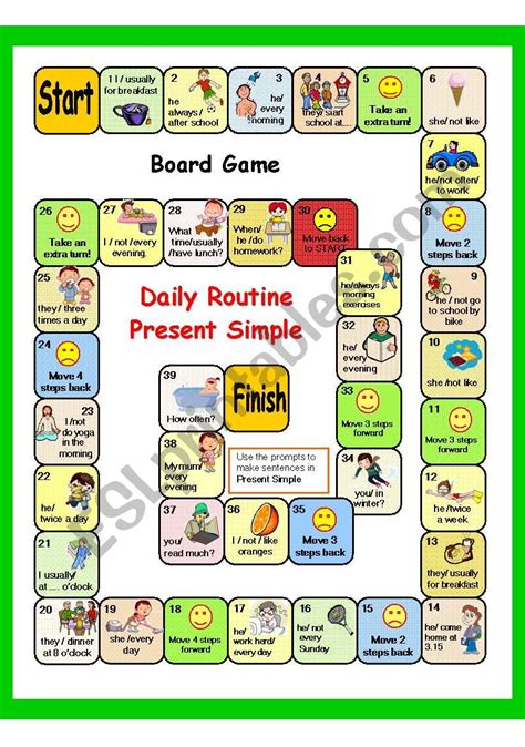Present Simple Daily Routine Part Games Board Game Key And