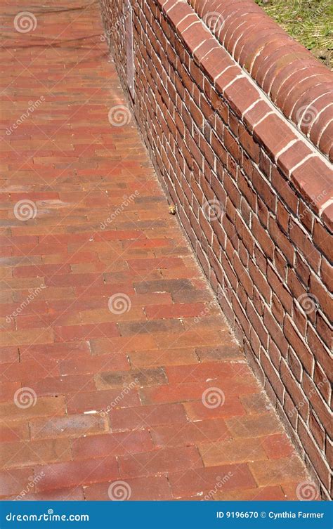 Brick Sidewalk And Wall Stock Photo Image Of Sidewalk 9196670