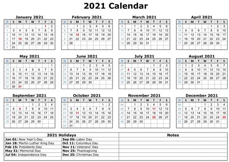 Free Printable 2021 Monthly Calendar With Holidays Word Pdf Landscape 1