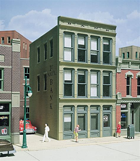 Use play/pause button, slide pagination, left/right arrow keys, or swiping to navigate through all slides. 1st National Bank - HO Scale Kit - Woodland Scenics