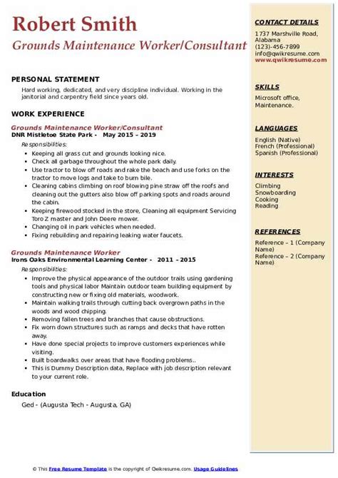 Maintenance Worker Resume Sample