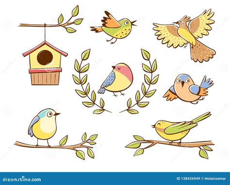 Cute Little Birds And Elements Stock Vector Illustration Of Logo