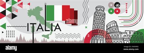 Italia National Day Banner Design Italian Flag And Map Theme With