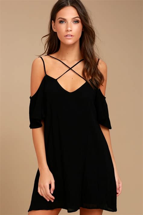 Cute Black Dress Shift Dress Cold Shoulder Dress Lulus