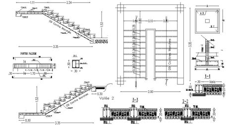 Staircase Rcc Structure 2d Autocad Drawing Cadbull