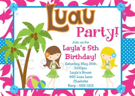 Luau Birthday Invitation Luau Party Invitations Printable or