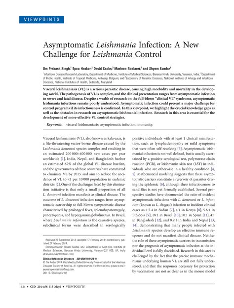 Asymptomatic Leishmania Infection A New Challenge For Leishmania Control The Pathogenesis Of