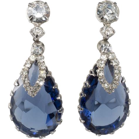 Sapphire Blue Rhinestone Dangle Earrings SOLD Ruby Lane
