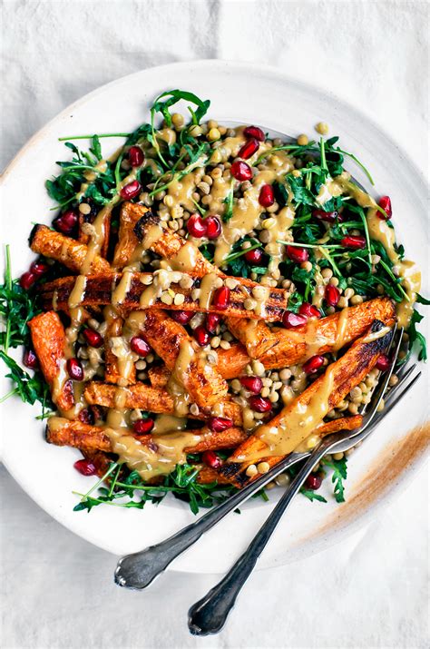 Spicy Roasted Carrots With Tahini Lentil Salad