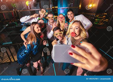 Friends Partying In A Nightclub Make Selfie Photo Stock Image Image